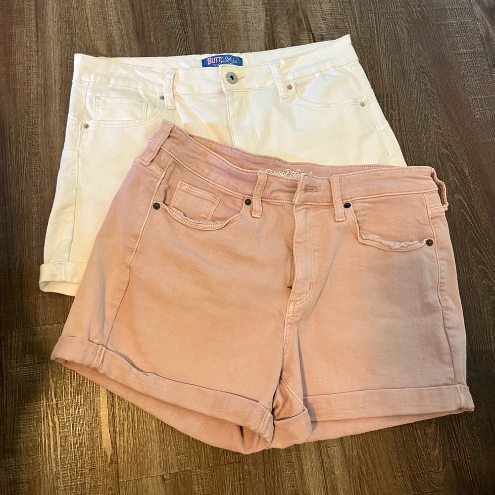 Lot of 2 pair denim shorts size 10 pink Universal Thread, white Wax Jean